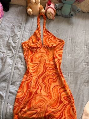 Orange Swirl Halter Bodycon Dress